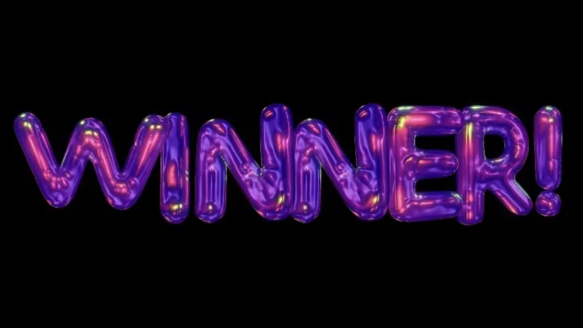 When people don't believe in you yet: the word winner in shiny purple balloon letters