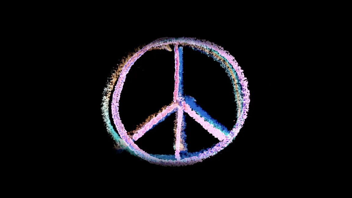 Lasting emotional freedom: a peace sign drawn in drifting particles of coloured light