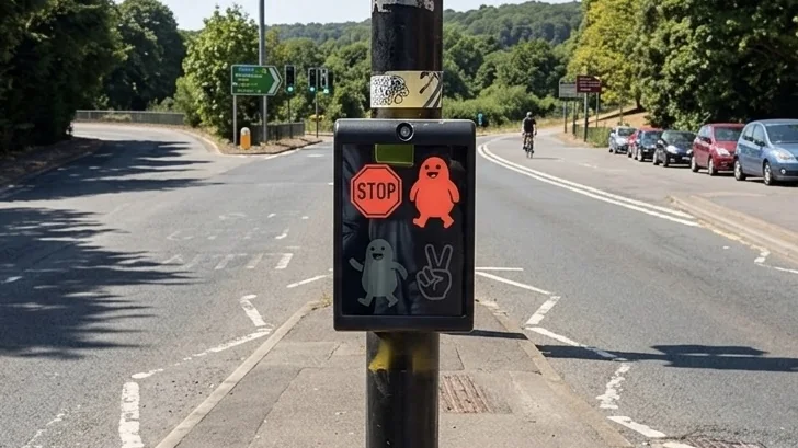 Why do I self-sabotage: a crossing signal with a red character beside a stop sign and a walking character with a peace sign
