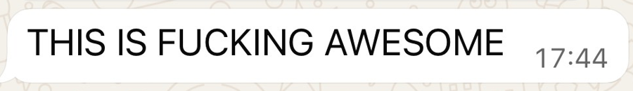A client message reading: this is fucking awesome